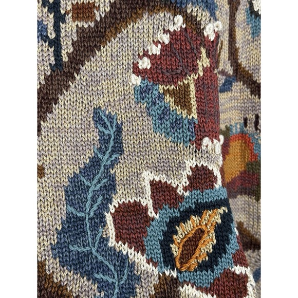 Vintage Peruvian Connection Cardigan Pima Cotton Scalloped Fall Leaves SMALL - Picture 10 of 13
